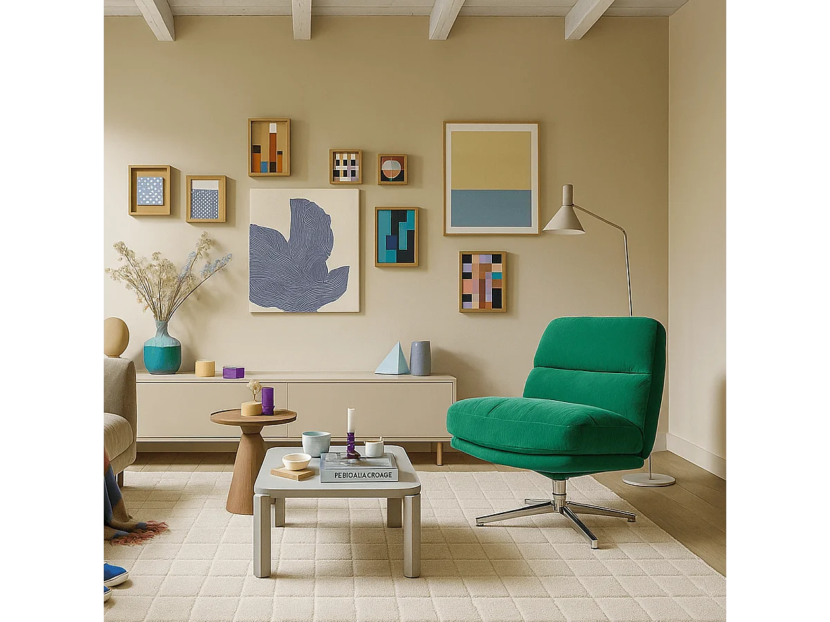 Fauteuil pivotant en velours côtelé vert électrique et piètement chromé - Julia