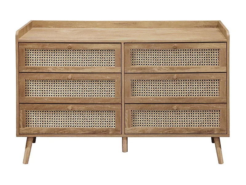 Commode 6 tiroirs avec façades en rotin naturel L120 cm - PALMO