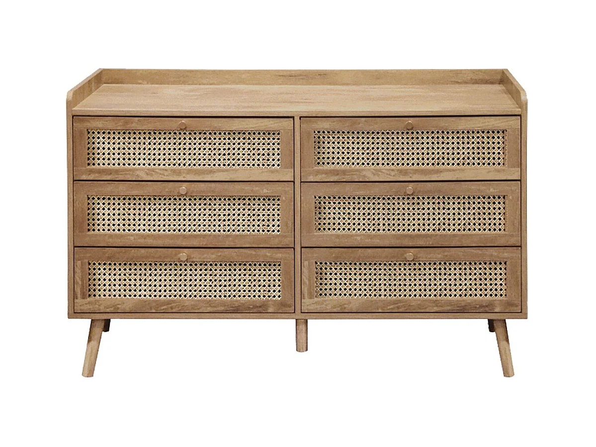 Commode 6 tiroirs avec façades en rotin naturel L120 cm - PALMO