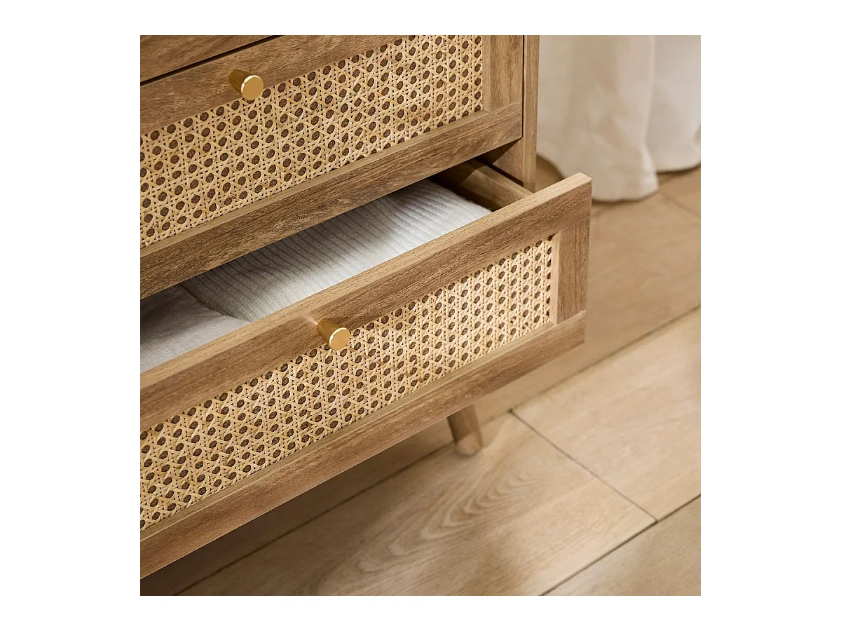 Commode 6 tiroirs avec façades en rotin naturel L120 cm - PALMO