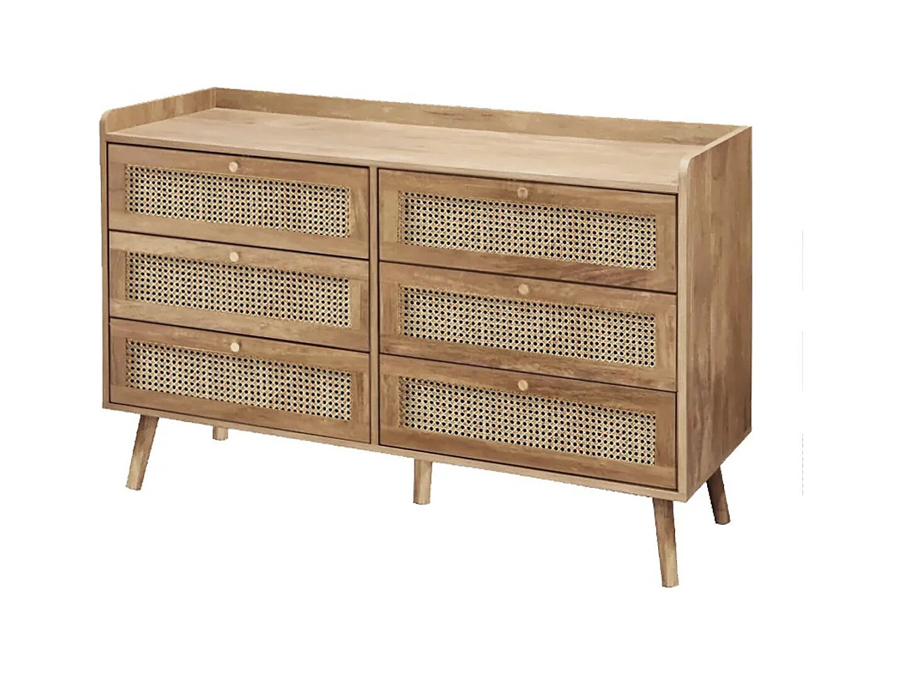 Commode 6 tiroirs avec façades en rotin naturel L120 cm - PALMO