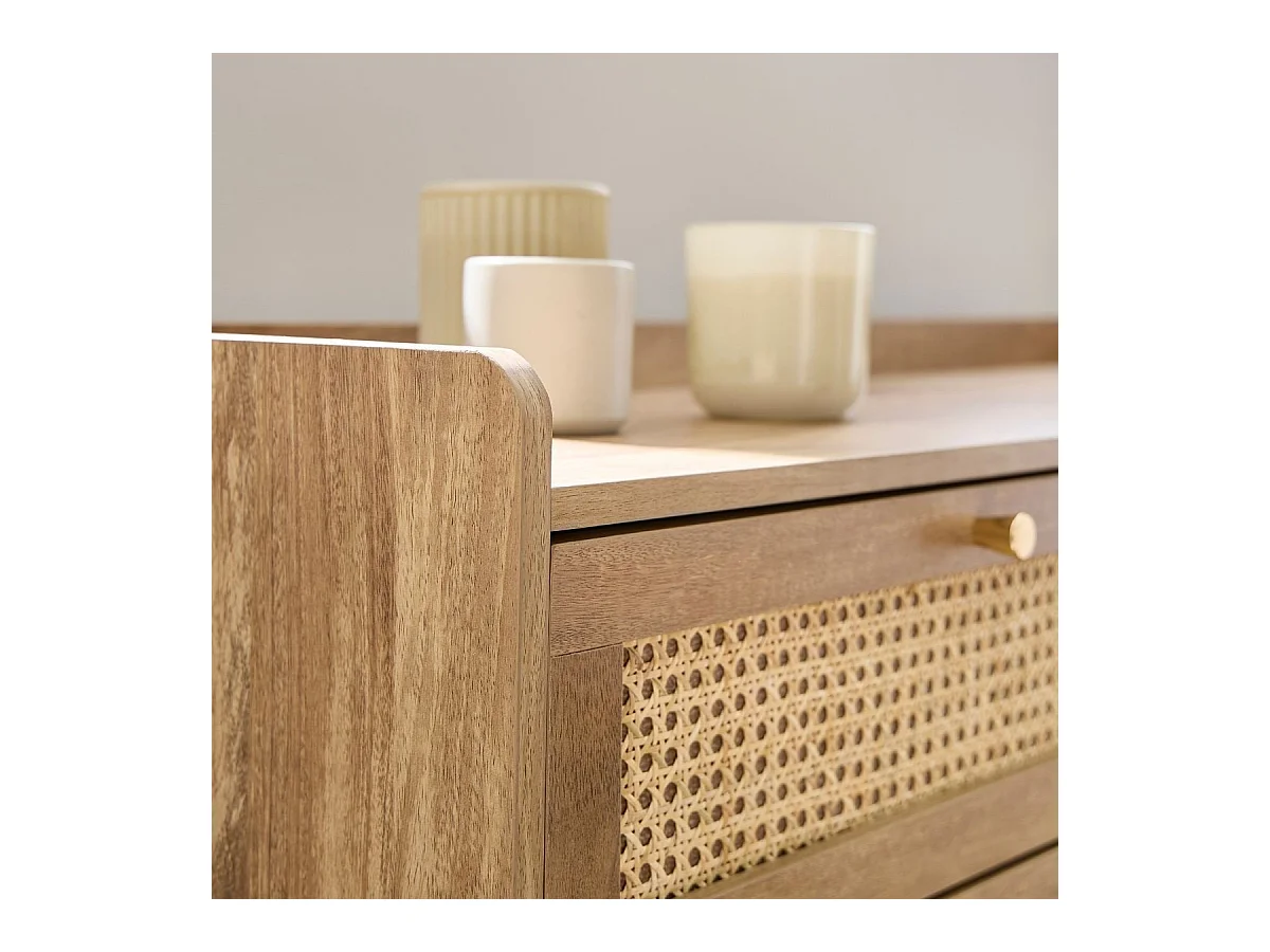 Commode 6 tiroirs avec façades en rotin naturel L120 cm - PALMO