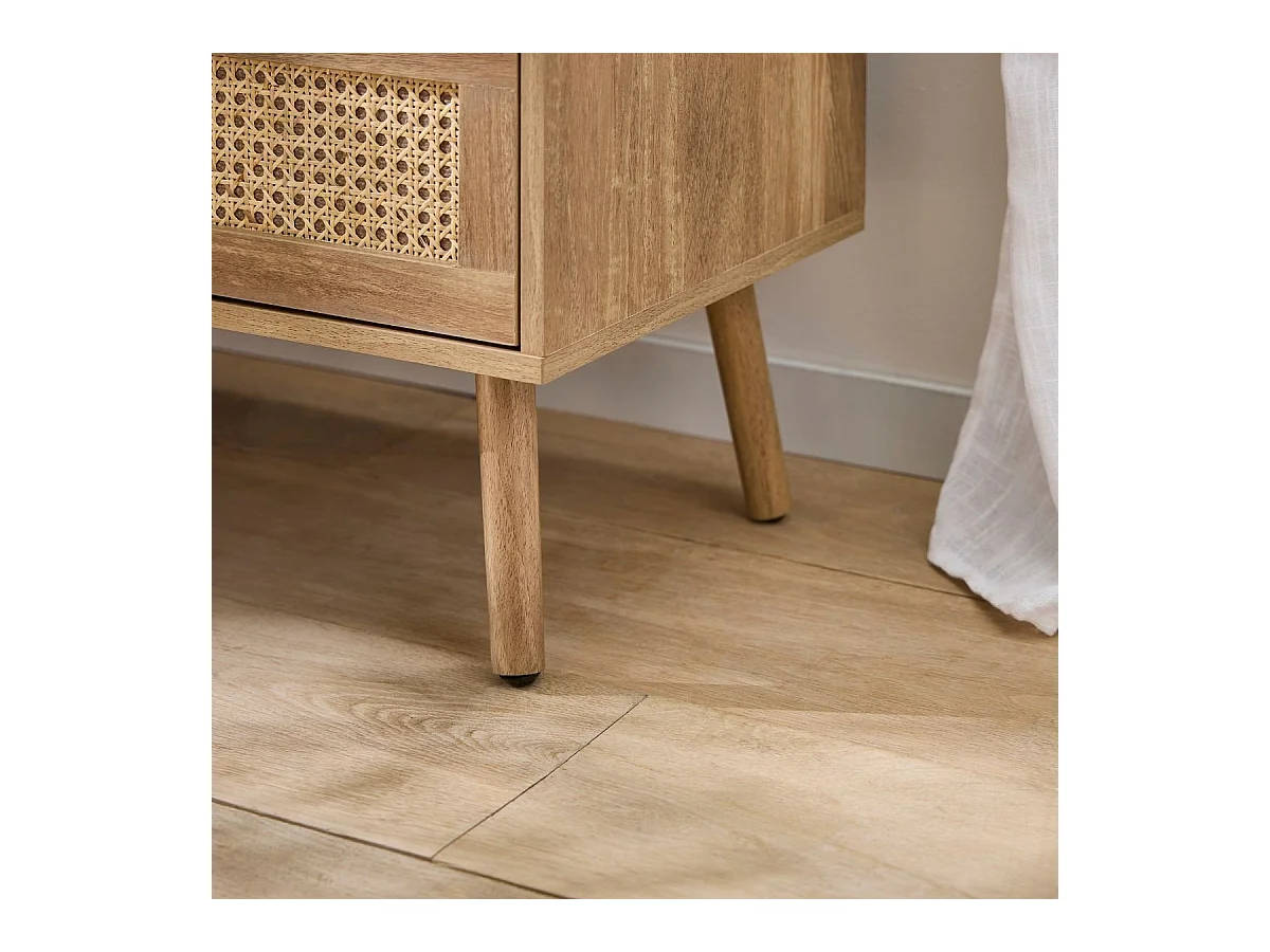 Commode 6 tiroirs avec façades en rotin naturel L120 cm - PALMO