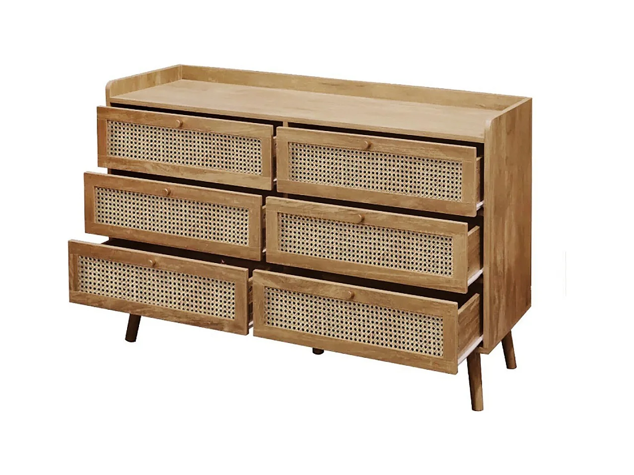 Commode 6 tiroirs avec façades en rotin naturel L120 cm - PALMO