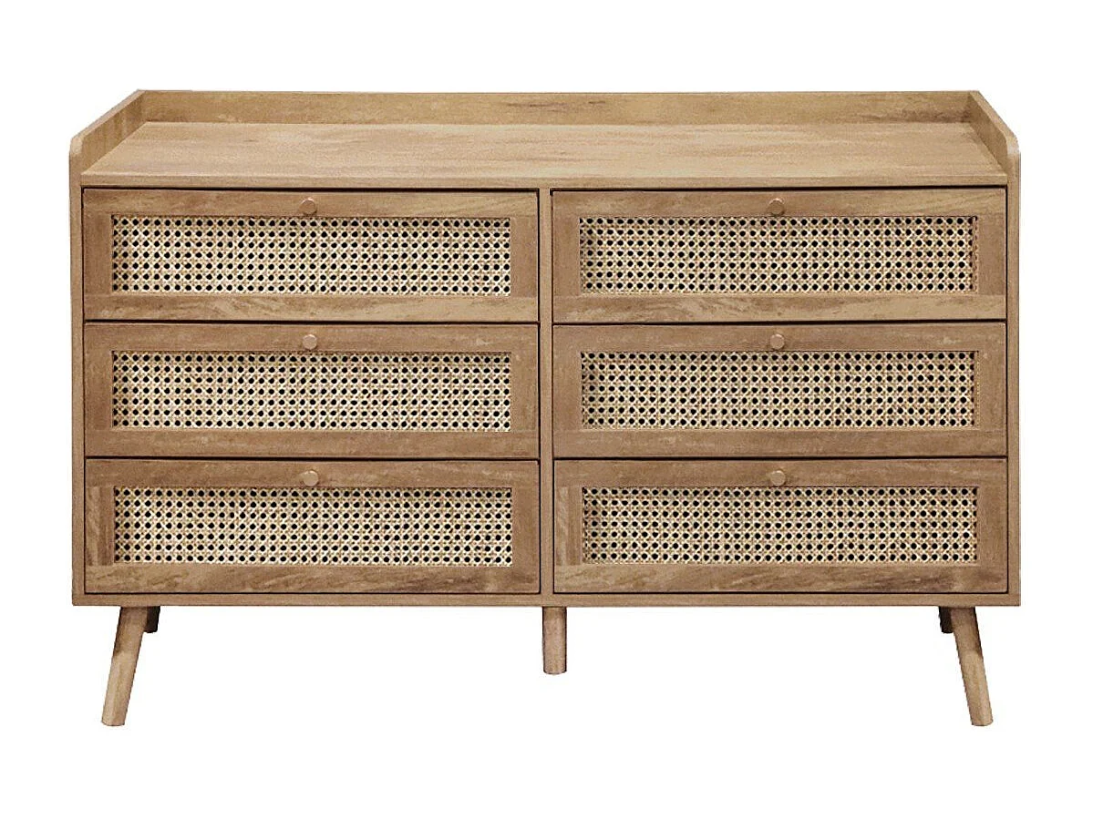 Commode 6 tiroirs avec façades en rotin naturel L120 cm - PALMO