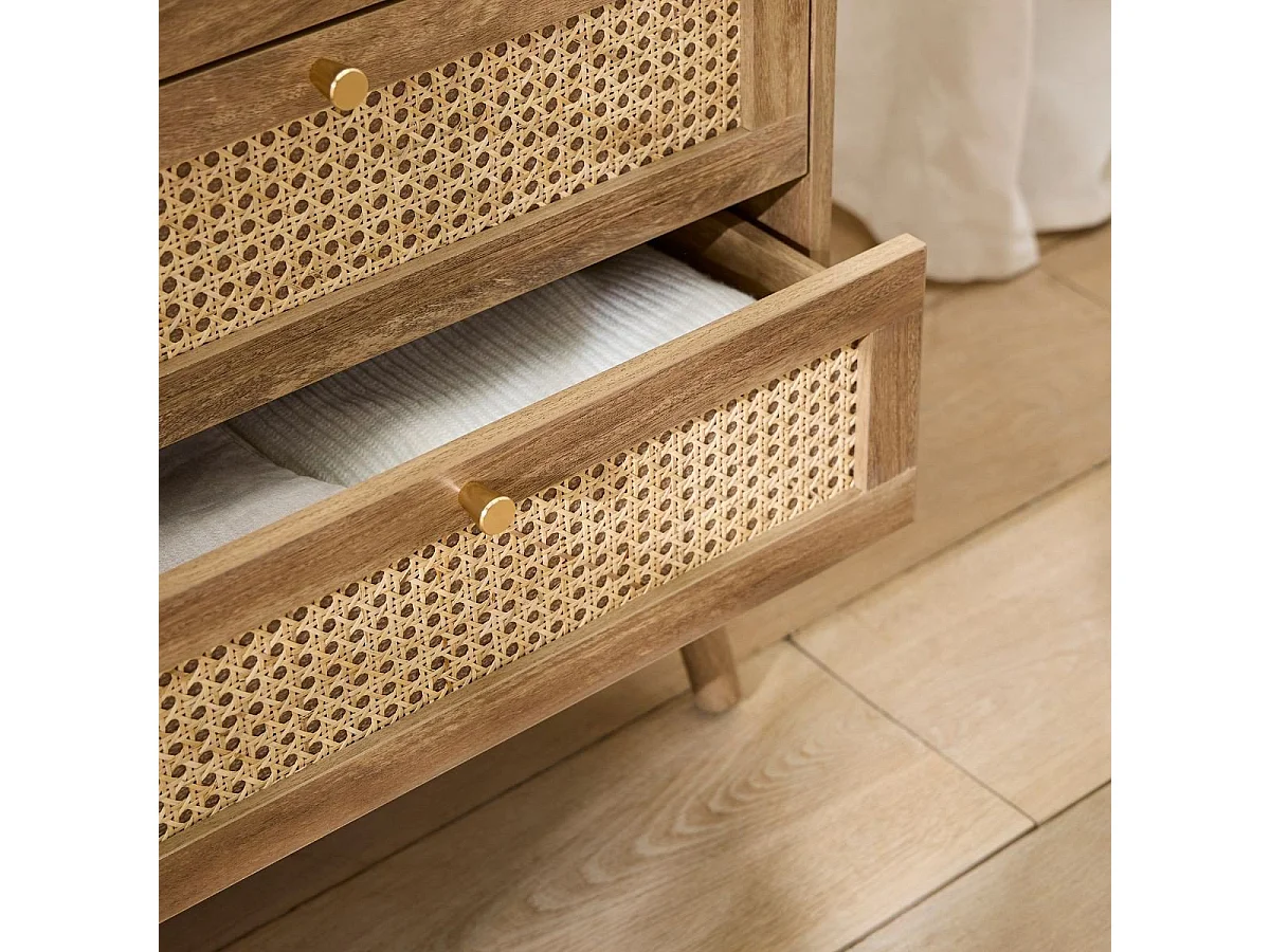 Commode 6 tiroirs avec façades en rotin naturel L120 cm - PALMO