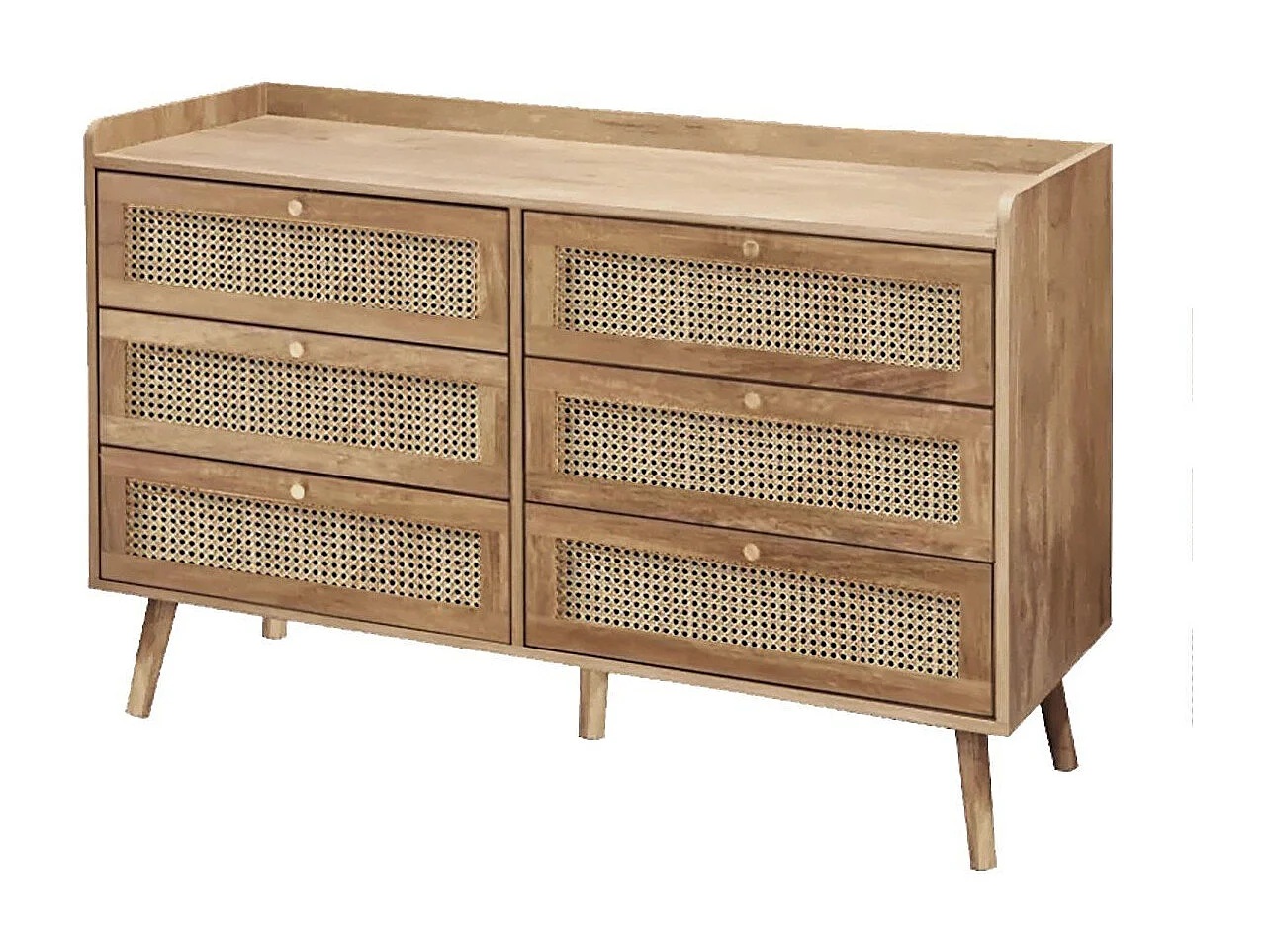 Commode 6 tiroirs avec façades en rotin naturel L120 cm - PALMO