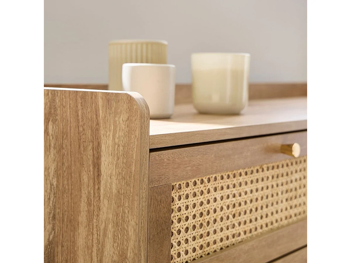 Commode 6 tiroirs avec façades en rotin naturel L120 cm - PALMO