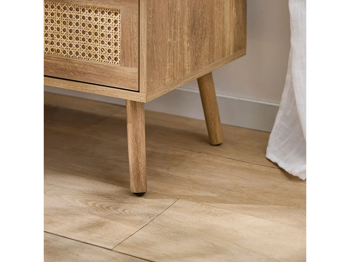 Commode 6 tiroirs avec façades en rotin naturel L120 cm - PALMO