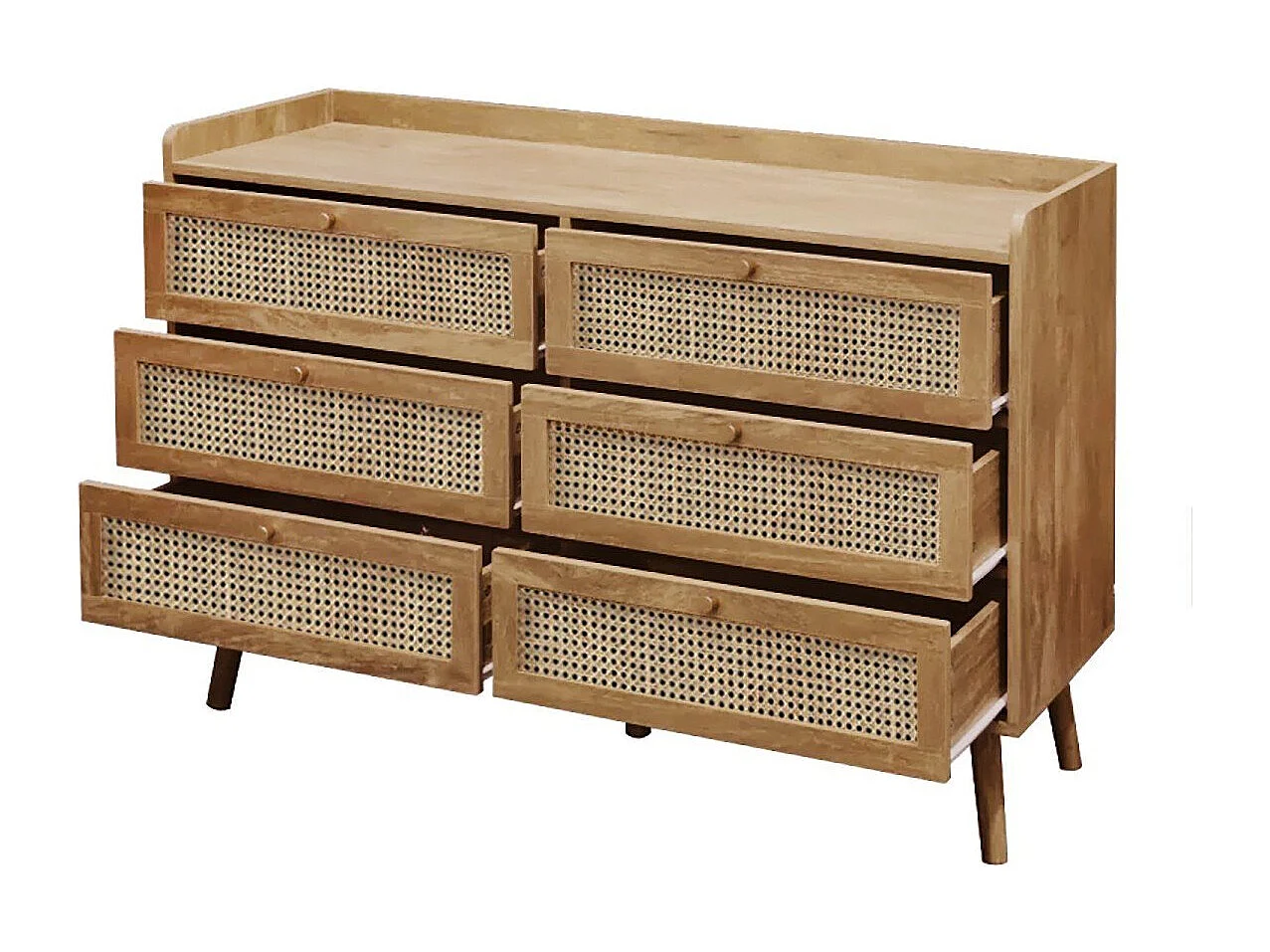 Commode 6 tiroirs avec façades en rotin naturel L120 cm - PALMO
