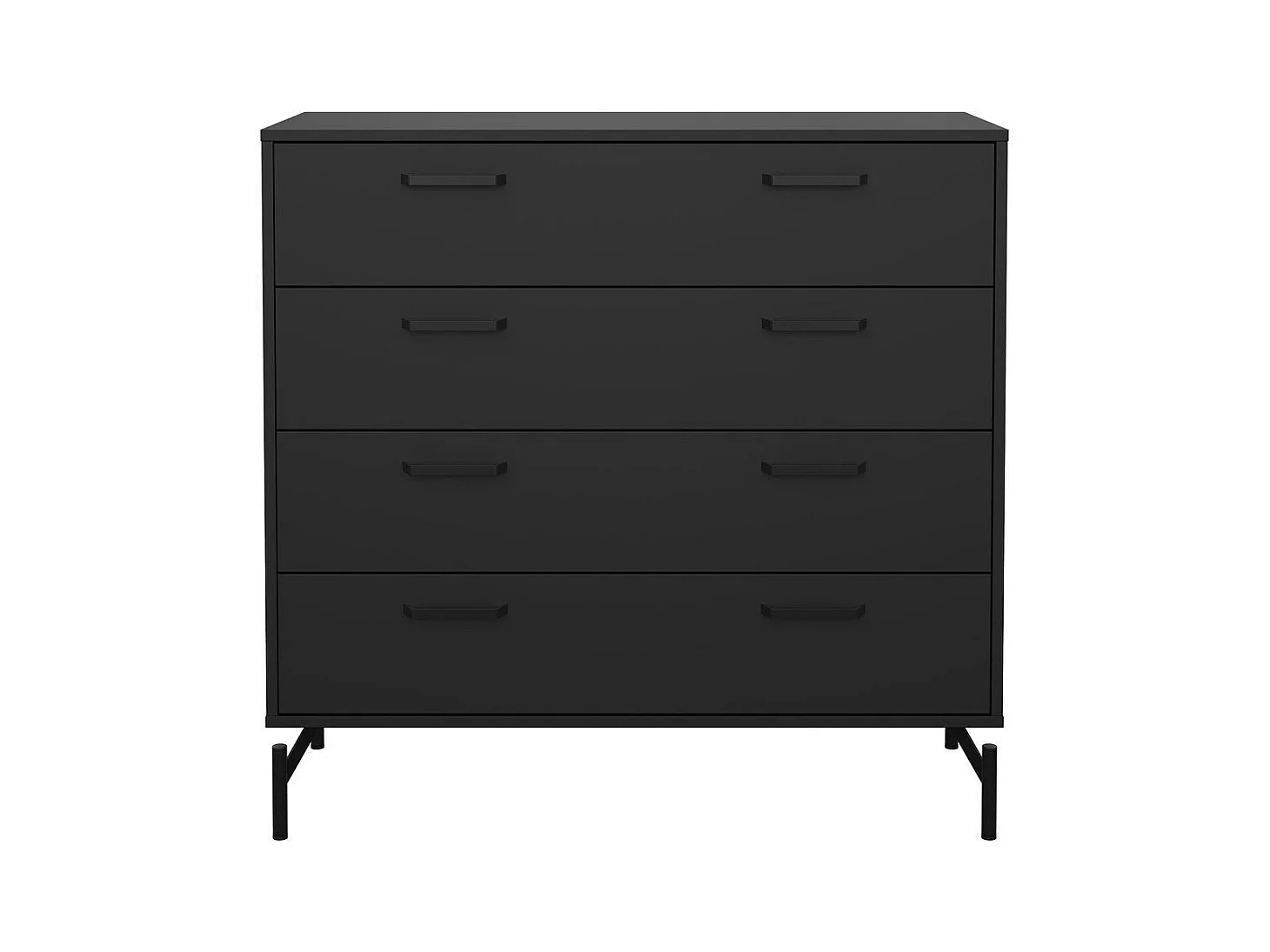 Commode 4 tiroirs noir mat avec piètement métaL H96 cm - BORA