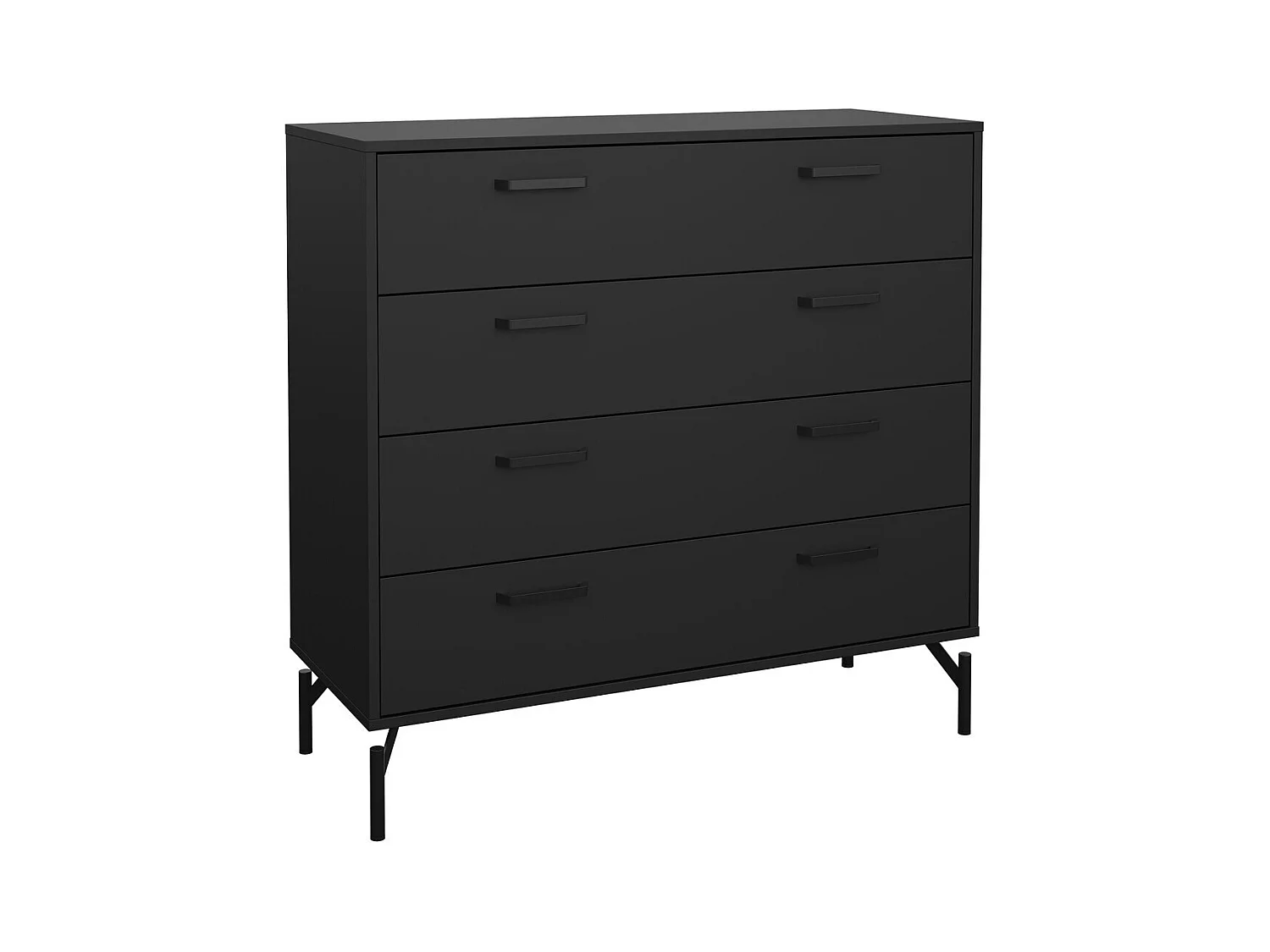Commode 4 tiroirs noir mat avec piètement métaL H96 cm - BORA