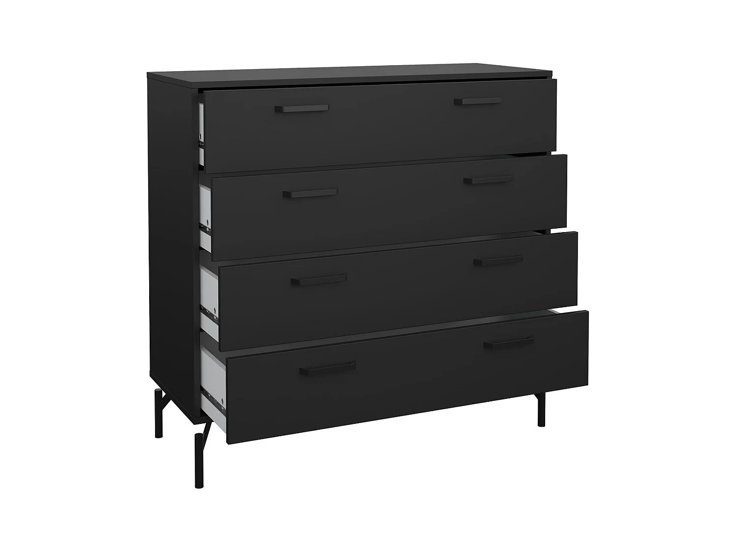 Commode 4 tiroirs noir mat avec piètement métaL H96 cm - BORA