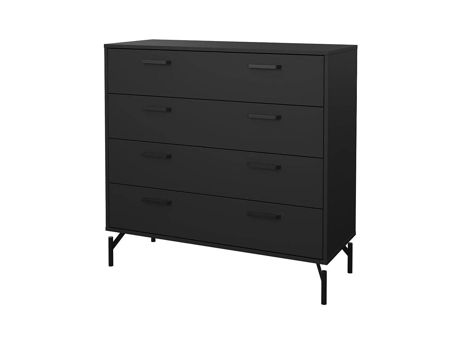Commode 4 tiroirs noir mat avec piètement métaL H96 cm - BORA