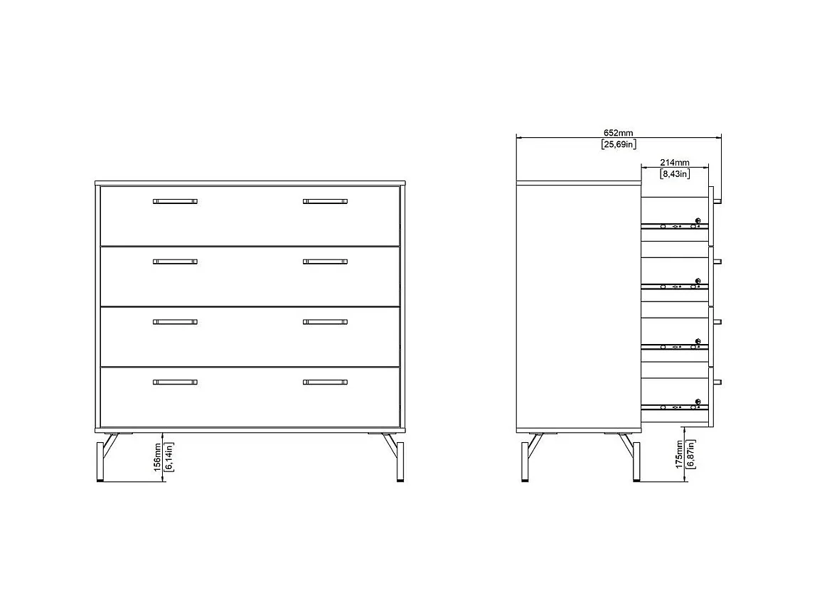 Commode 4 tiroirs noir mat avec piètement métaL H96 cm - BORA