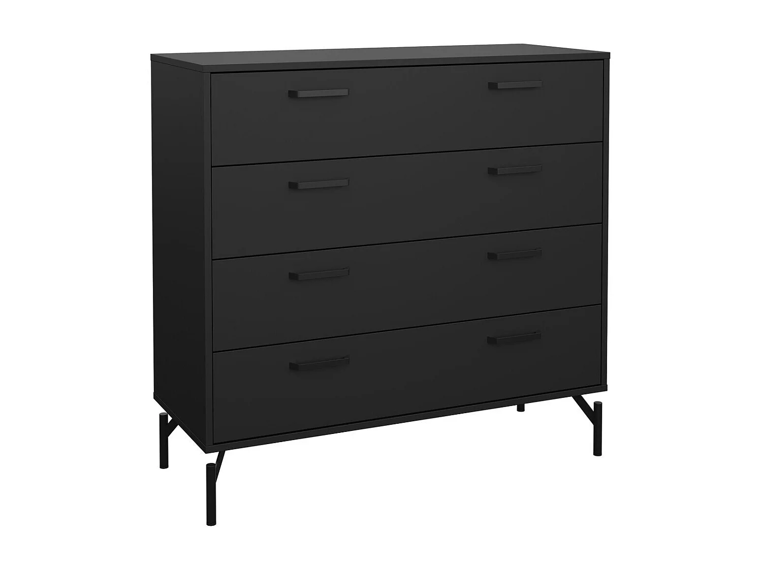 Commode 4 tiroirs noir mat avec piètement métaL H96 cm - BORA