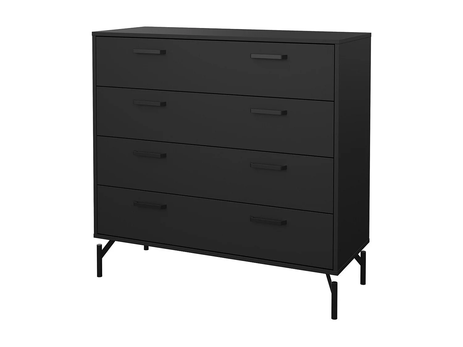Commode 4 tiroirs noir mat avec piètement métaL H96 cm - BORA