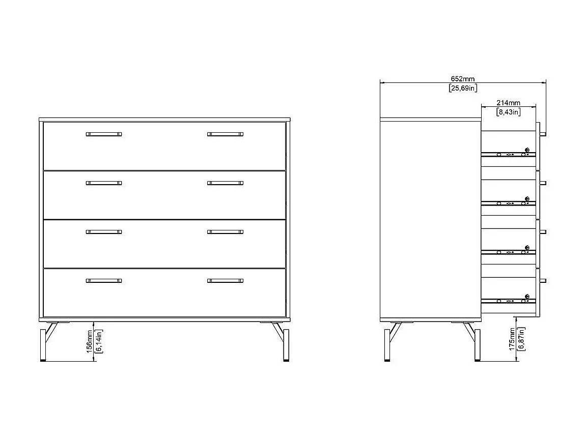 Commode 4 tiroirs noir mat avec piètement métaL H96 cm - BORA