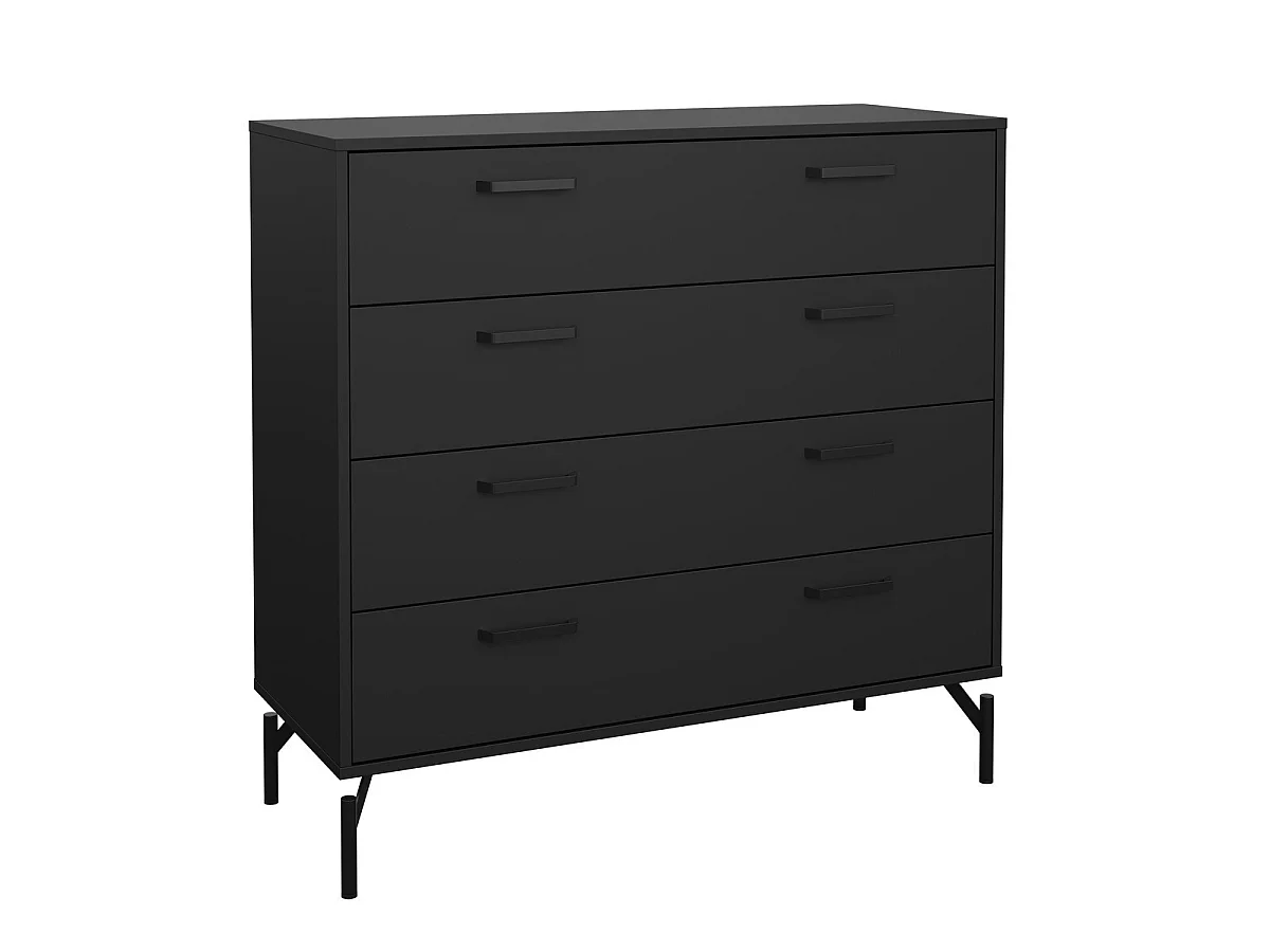 Commode 4 tiroirs noir mat avec piètement métaL H96 cm - BORA