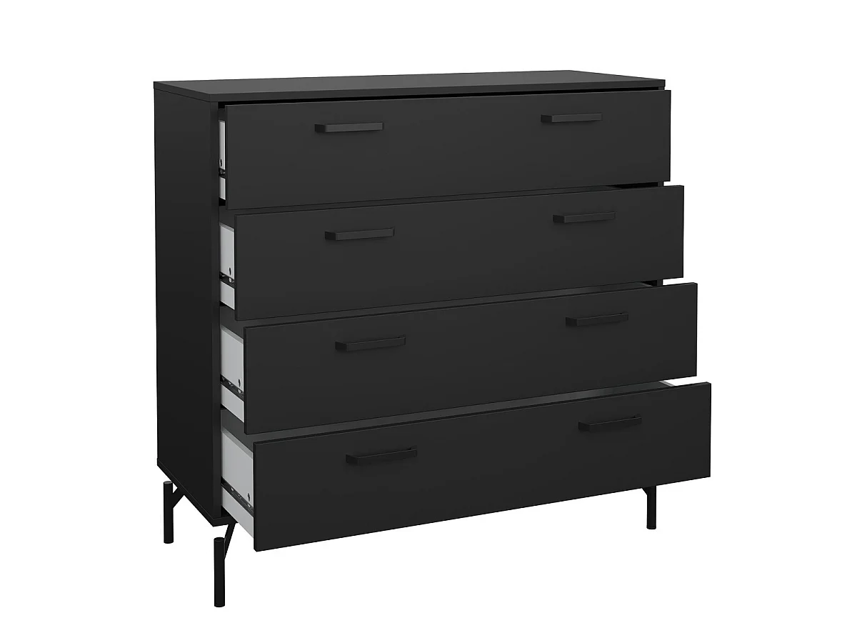 Commode 4 tiroirs noir mat avec piètement métaL H96 cm - BORA