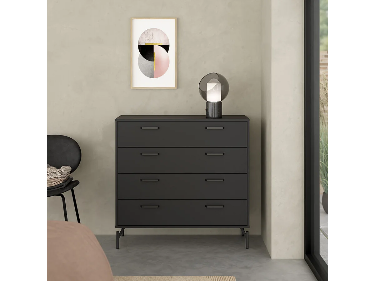 Ladekast met 4 lades matzwart met metalen onderstel H95,8 cm – BORA