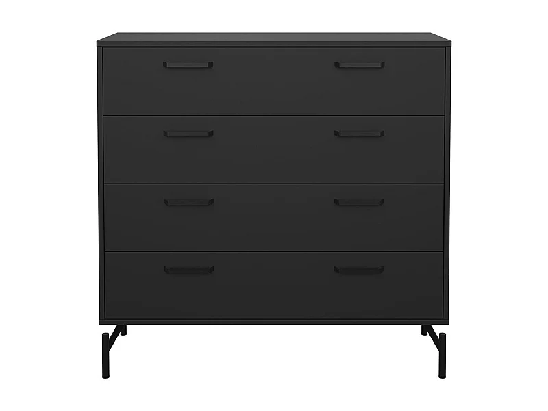 Commode 4 tiroirs noir mat avec piètement métaL H96 cm - BORA