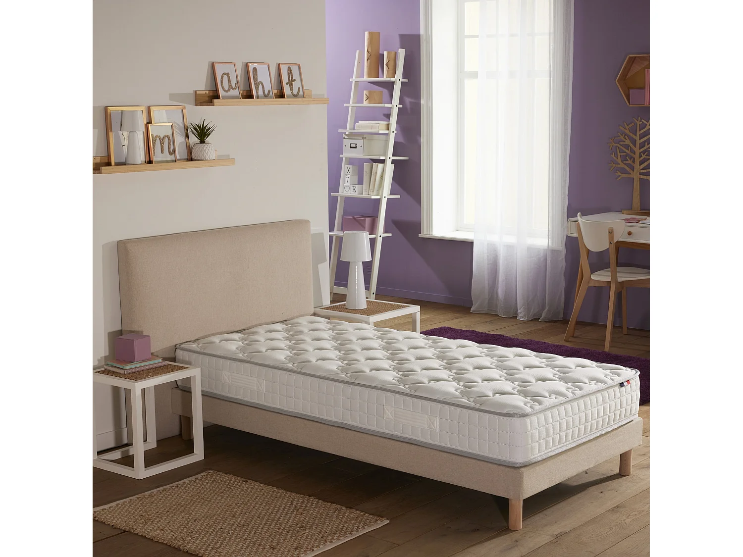 Ensemble matelas ressorts ASTRE + sommier pour un confort durable Dimensions - 90 x 200 cm, Sommier - Beige