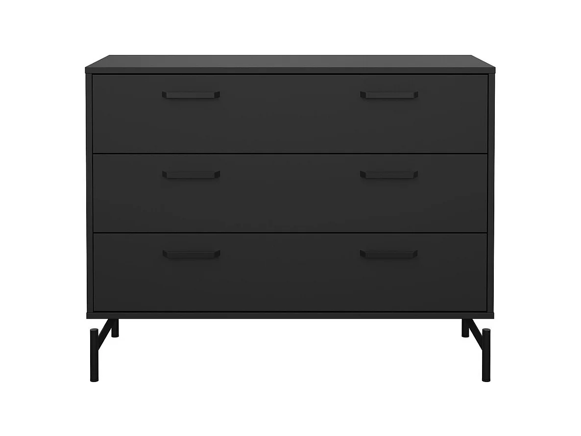 Commode 3 tiroirs noir mat avec piètement métal L99 cm - BORA