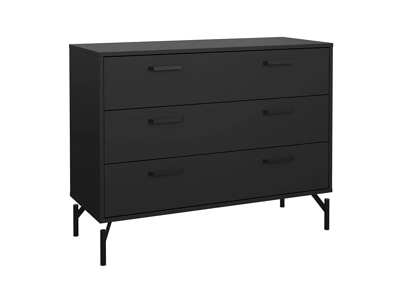 Commode 3 tiroirs noir mat avec piètement métal L99 cm - BORA