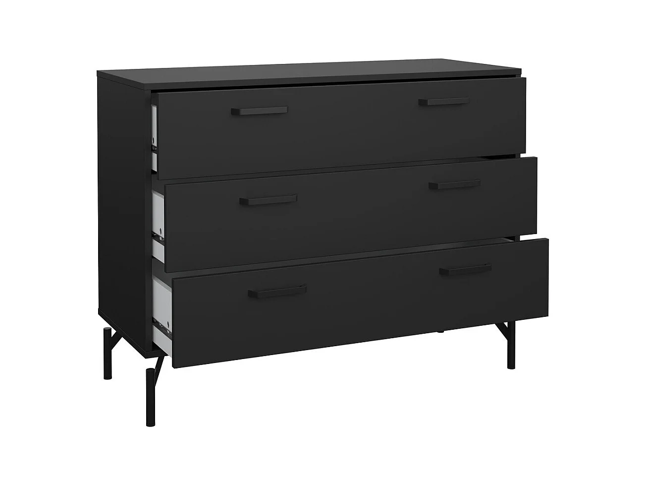 Commode 3 tiroirs noir mat avec piètement métal L99 cm - BORA