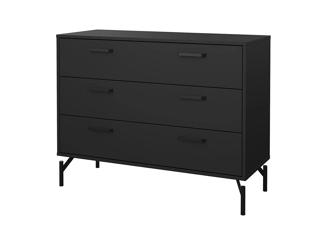 Commode 3 tiroirs noir mat avec piètement métal L99 cm - BORA