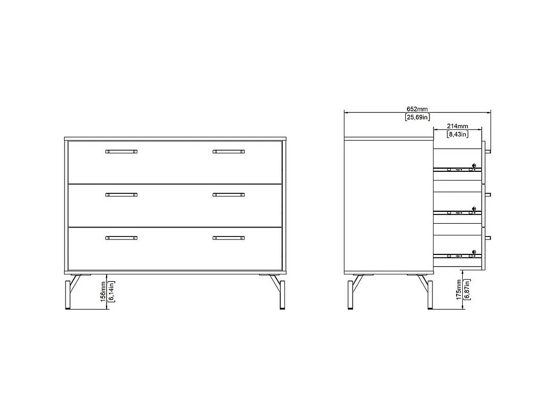 Commode 3 tiroirs noir mat avec piètement métal L99 cm - BORA