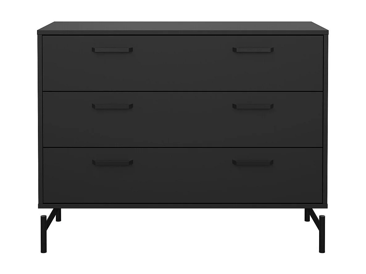Commode 3 tiroirs noir mat avec piètement métal L99 cm - BORA