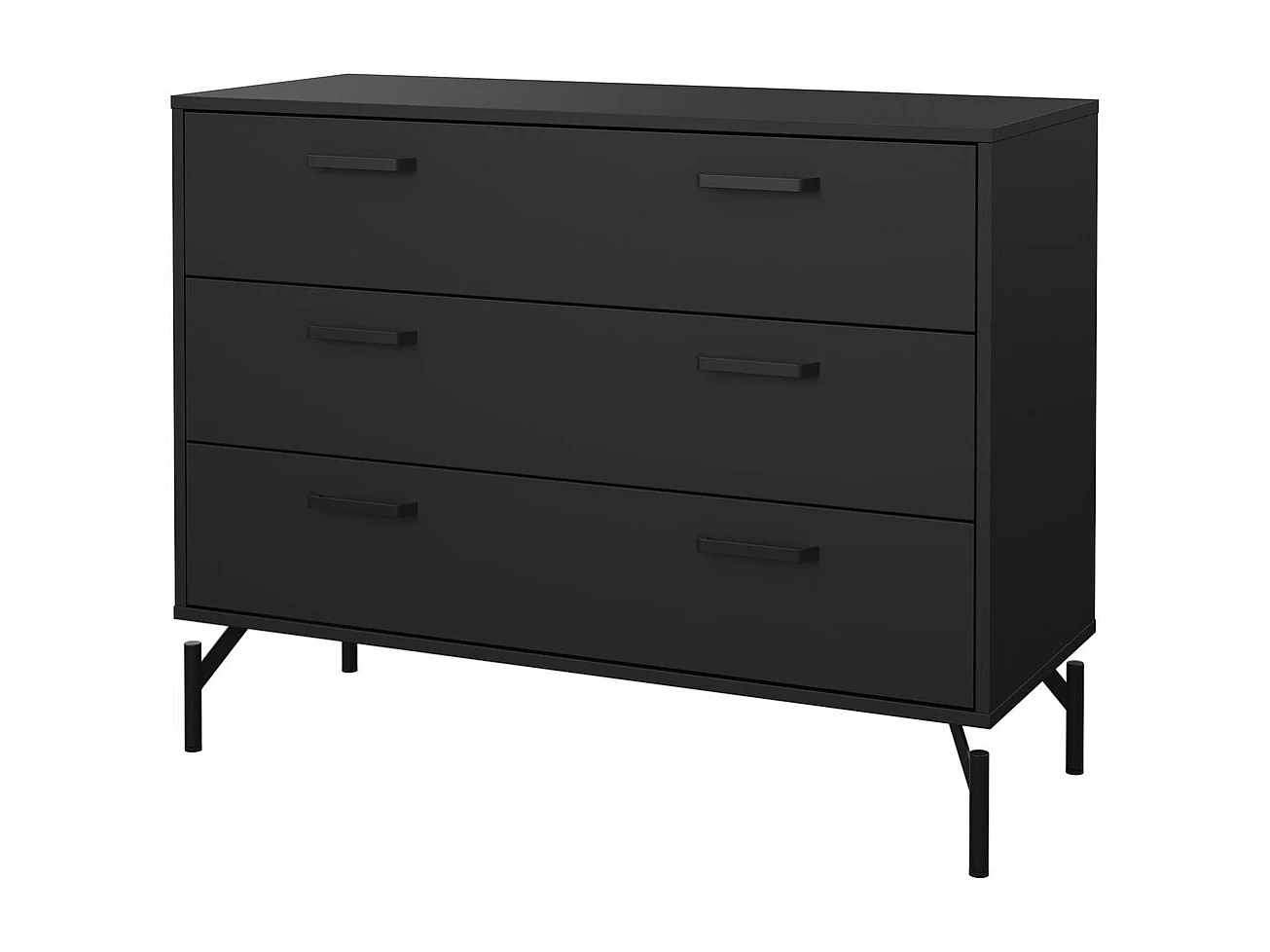 Commode 3 tiroirs noir mat avec piètement métal L99 cm - BORA