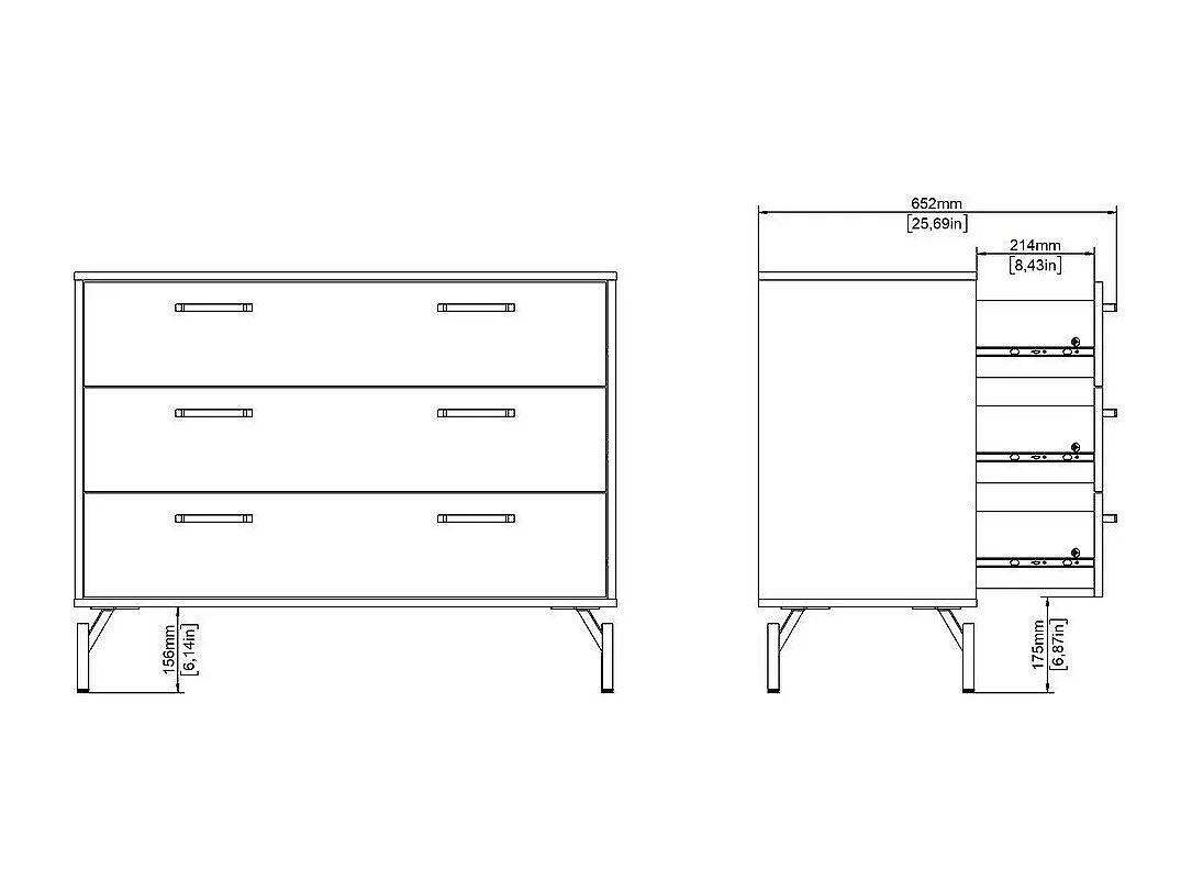 Commode 3 tiroirs noir mat avec piètement métal L99 cm - BORA