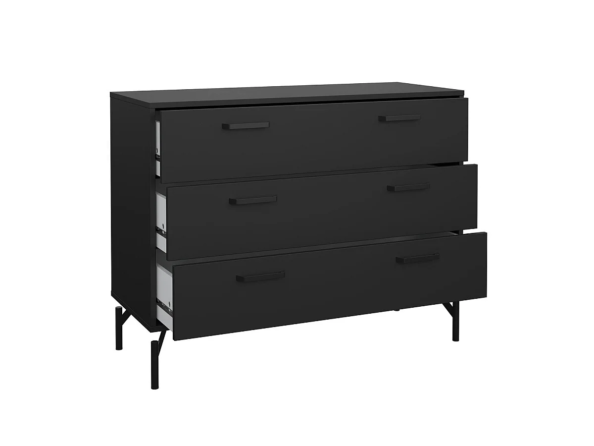 Ladekast met 3 lades matzwart met metalen onderstel B98,7 cm – BORA