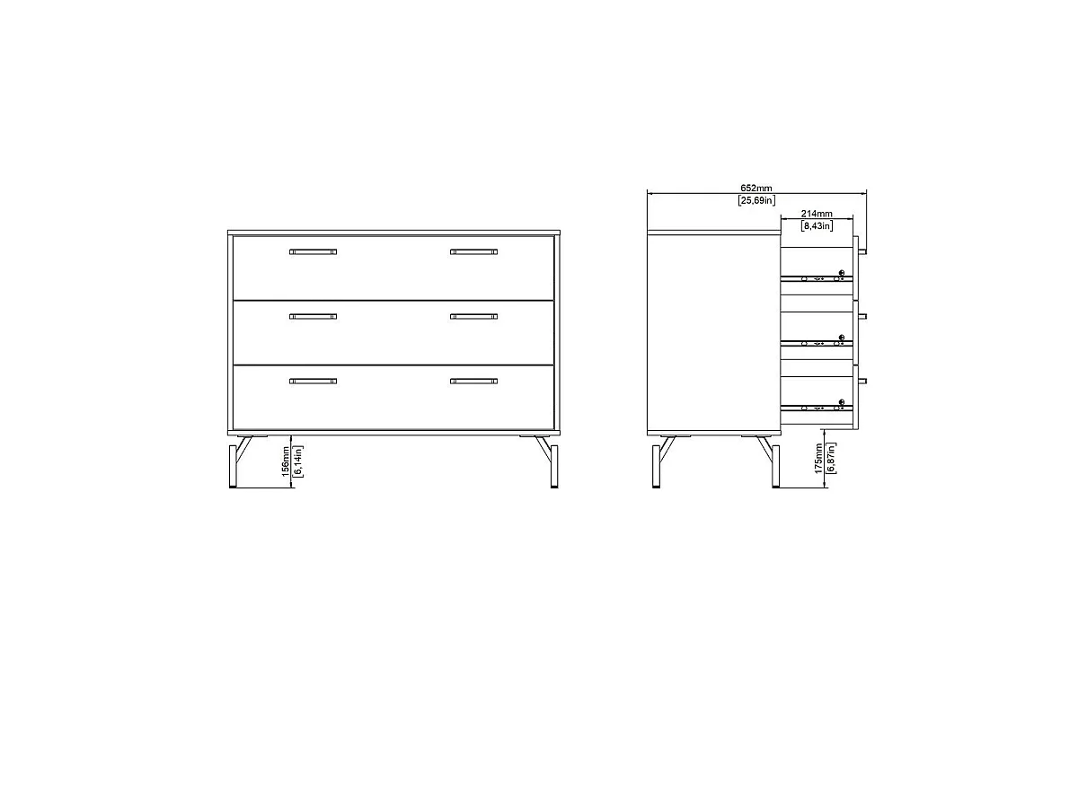 Ladekast met 3 lades matzwart met metalen onderstel B98,7 cm – BORA