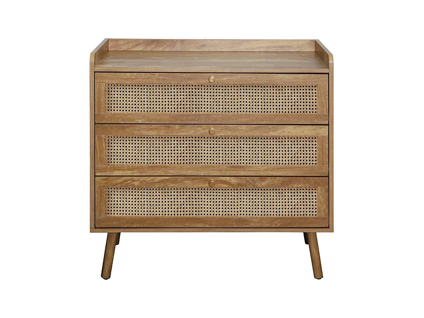 Commode 3 tiroirs avec façades en rotin naturel L80 cm - PALMO