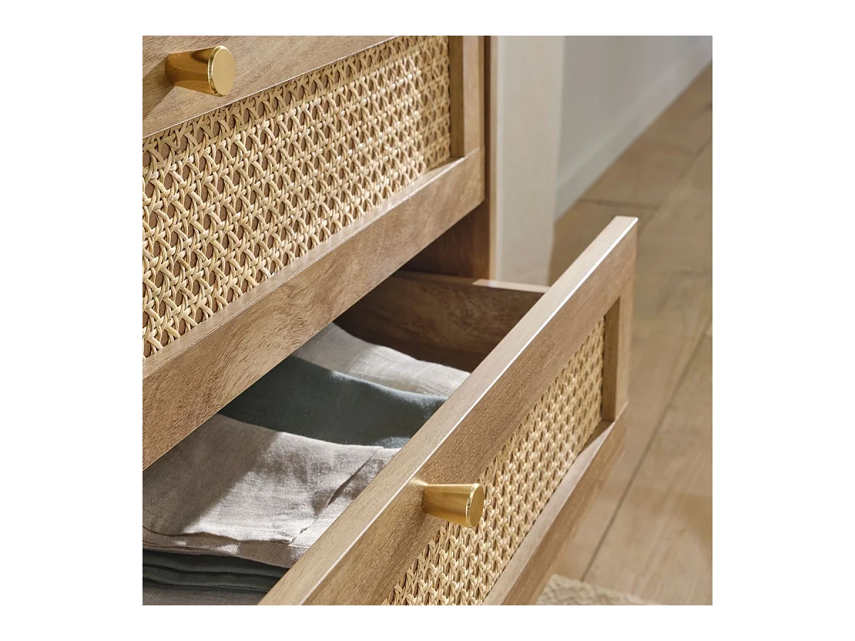 Commode 3 tiroirs avec façades en rotin naturel L80 cm - PALMO