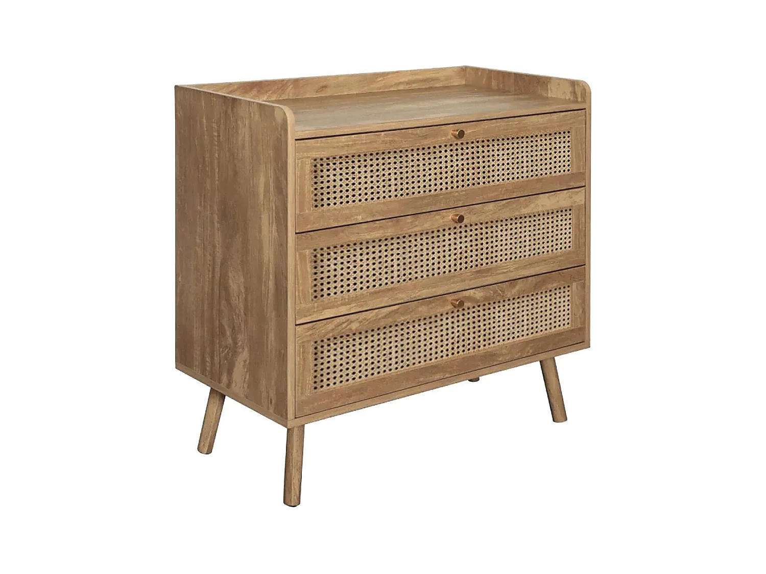 Commode 3 tiroirs avec façades en rotin naturel L80 cm - PALMO