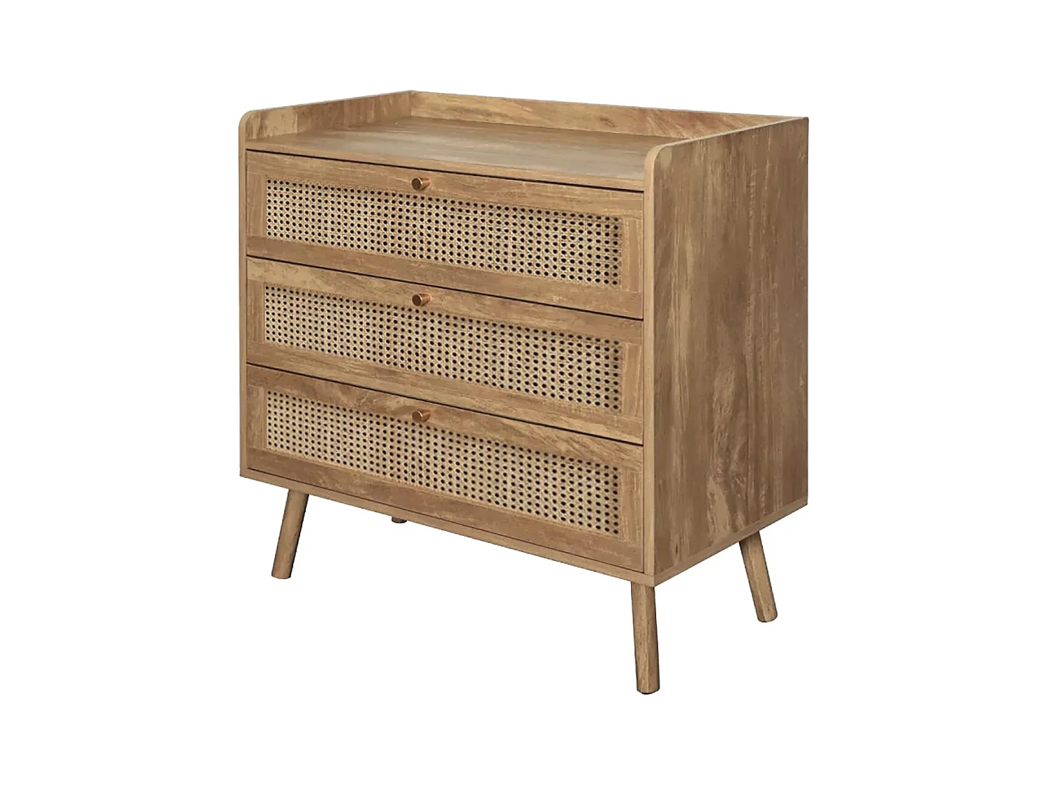 Commode 3 tiroirs avec façades en rotin naturel L80 cm - PALMO