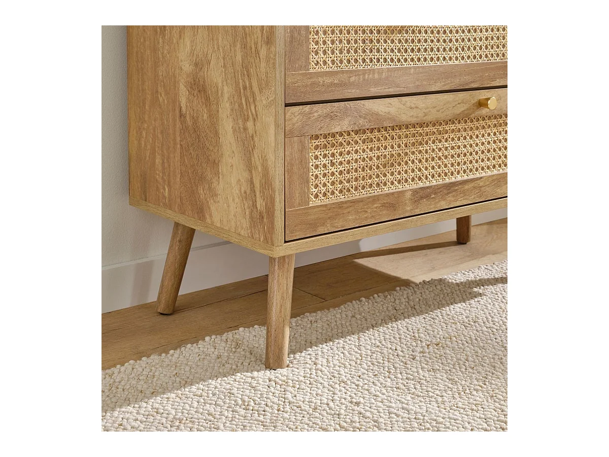 Commode 3 tiroirs avec façades en rotin naturel L80 cm - PALMO