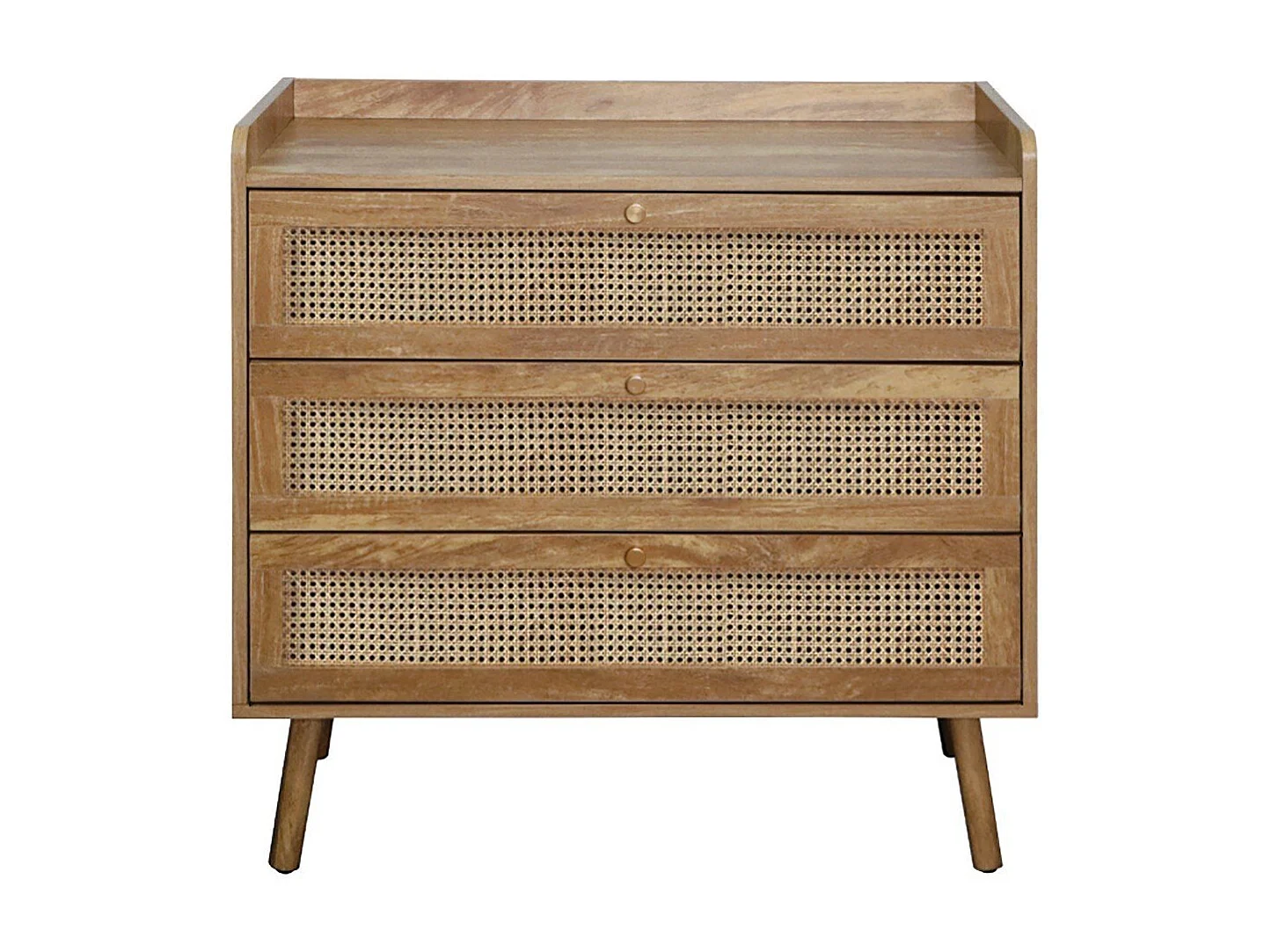 Commode 3 tiroirs avec façades en rotin naturel L80 cm - PALMO