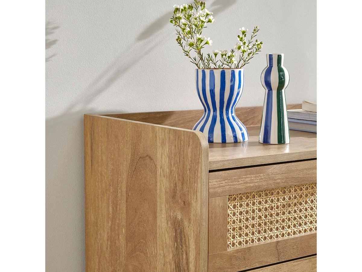 Commode 3 tiroirs avec façades en rotin naturel L80 cm - PALMO