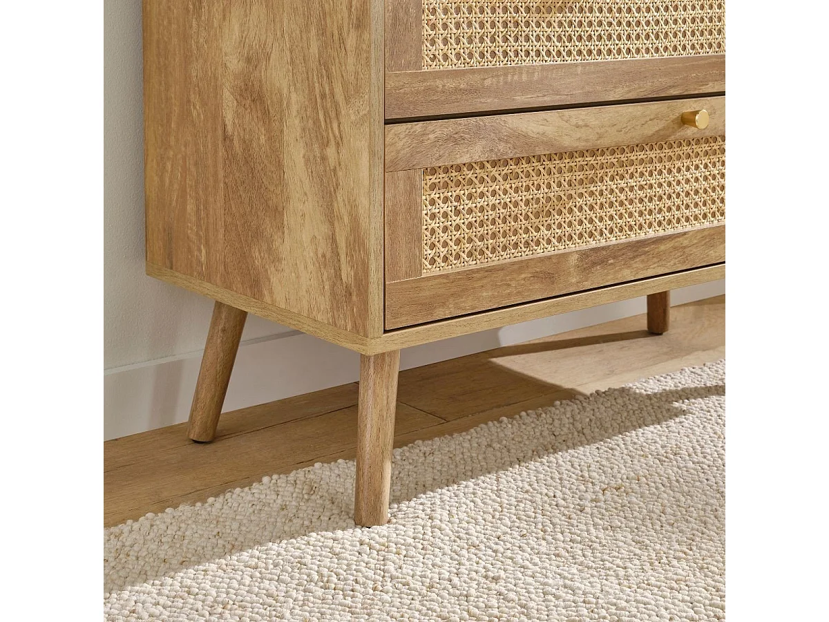 Commode 3 tiroirs avec façades en rotin naturel L80 cm - PALMO
