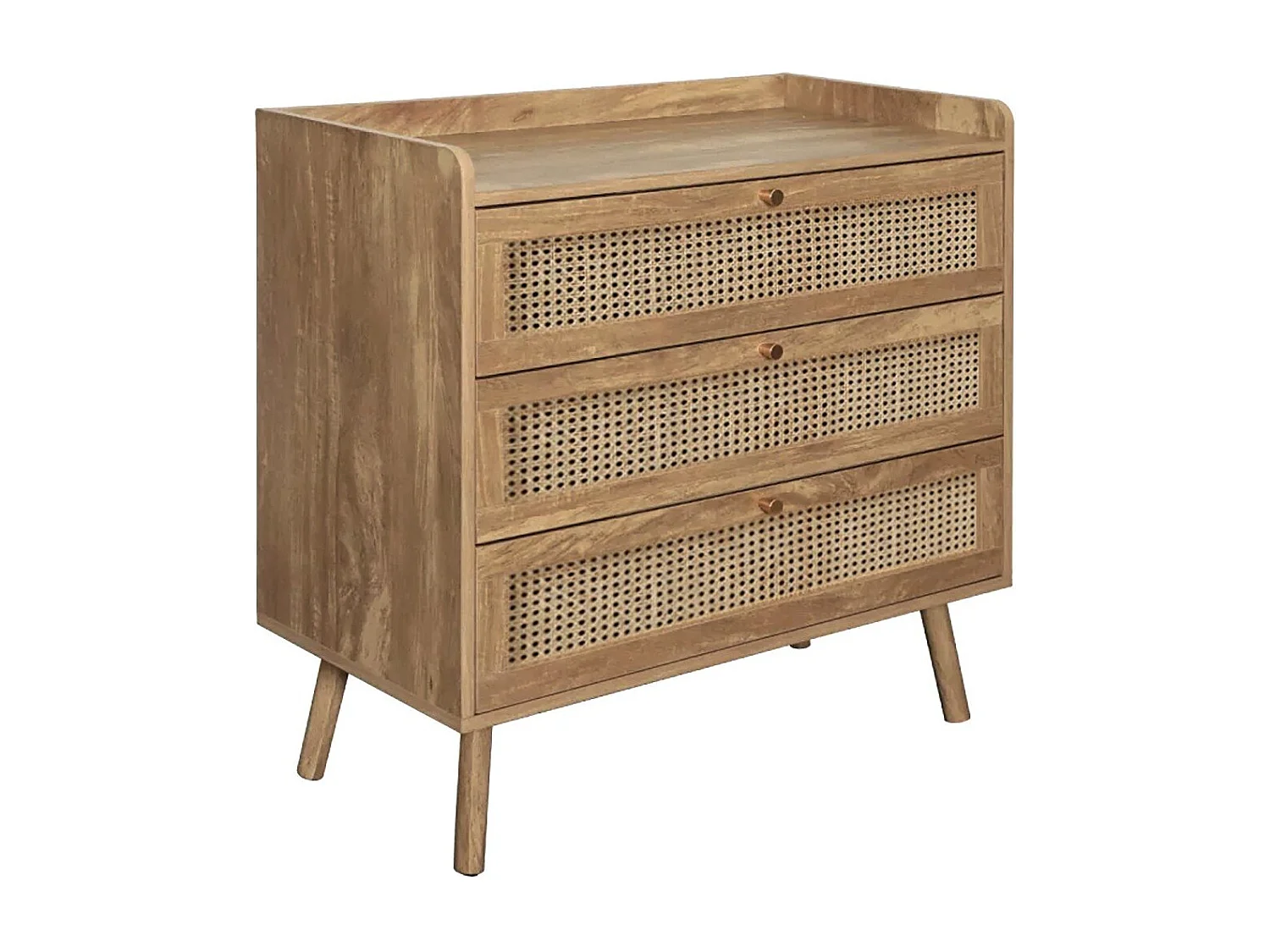 Commode 3 tiroirs avec façades en rotin naturel L80 cm - PALMO