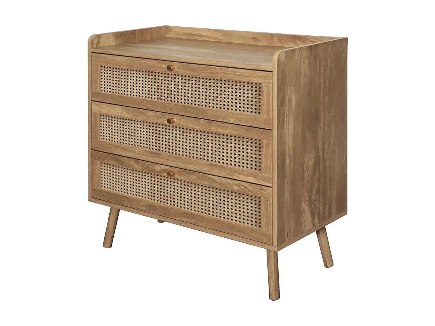 Commode 3 tiroirs avec façades en rotin naturel L80 cm - PALMO