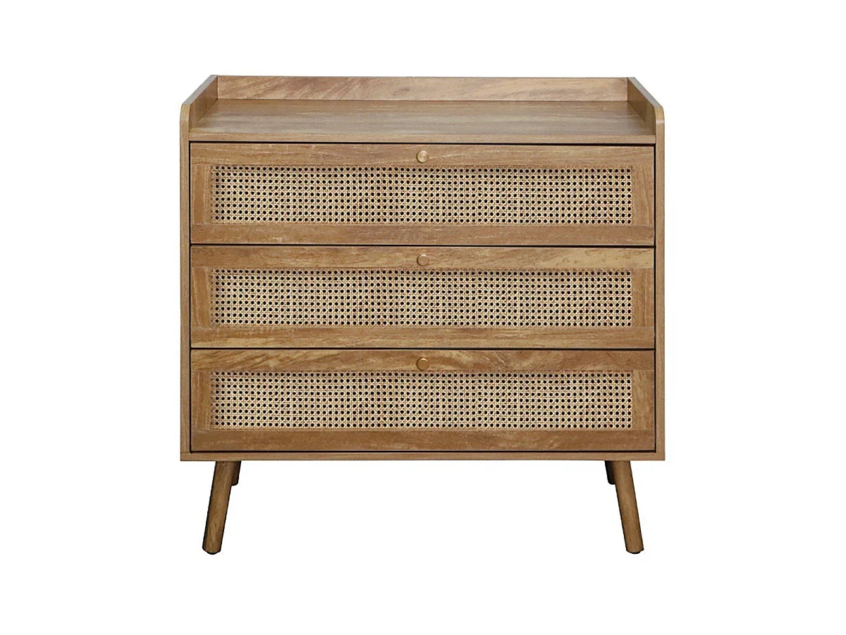 Commode 3 tiroirs avec façades en rotin naturel L80 cm - PALMO