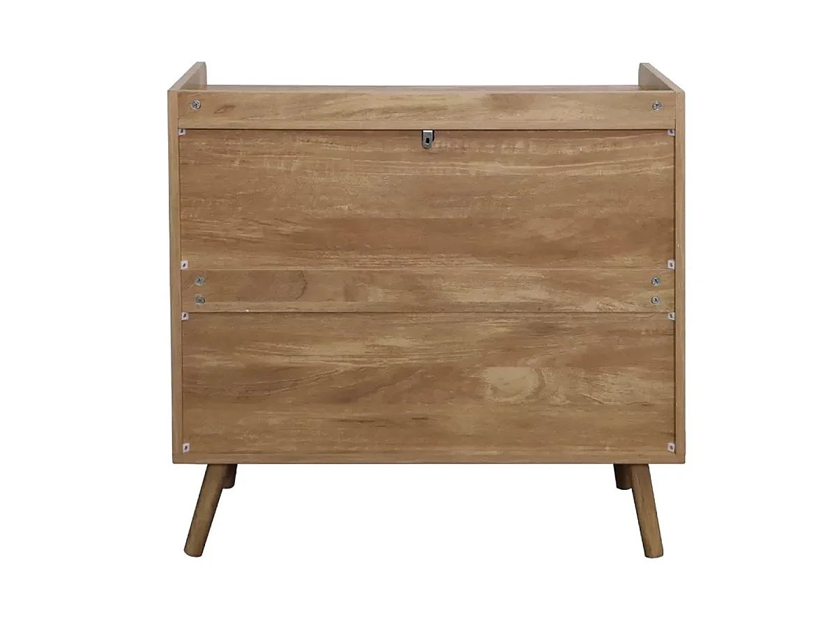 Commode 3 tiroirs avec façades en rotin naturel L80 cm - PALMO