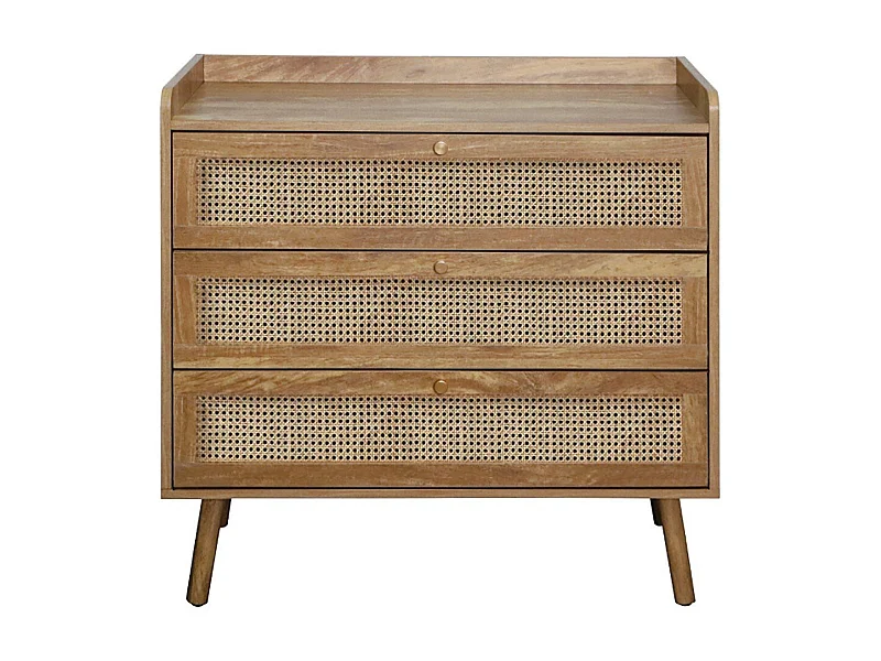 Ladekast met 3 lades en fronten van natuurlijk rotan L80 cm - PALMO